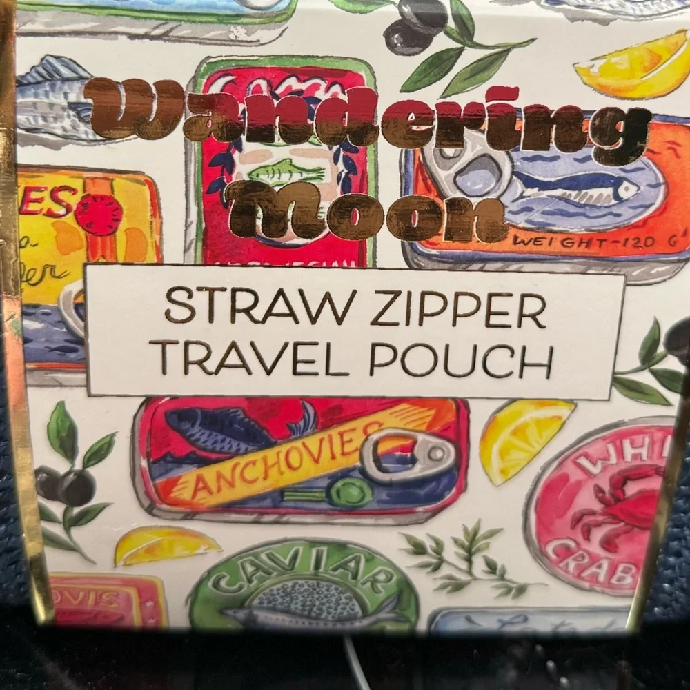 Wandering Moon 3 Pc Sardine Printed Travel Pouch Set & Umbrella & Luggage Tag